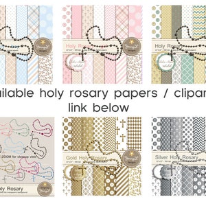 Rosary Boy Baptism Digital Papers and Clipart, First Communion, Confirmation, Christening, Dedication, Holy Week Scrapbooking Paper, Cross image 5