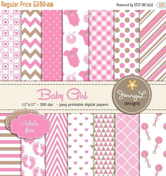 40 OFF Baby Shower Digital papers Baby Girl Baptism Birth Etsy