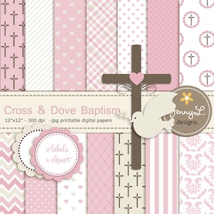 Kreuz Taube Clipart, Mädchen Taufe Digitale Papiere, Erstkommunion, Heilige Woche Geist Scrapbooking Papier, Taufe, Widmung