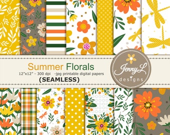 Summer /Spring SEAMLESS Floral Digital Papers, Repeat Pattern, Scrapbooking Papers for Planners, invitations, Background Pattern