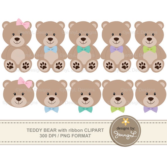 Teddy Bear Clipart with ribbon bow, Baptism Teddy Bear, Baby Shower Teddy, Birthday Teddy, Girl and Boy Teddy Bear, Pastel Teddy Bear ribbon Il_570xn