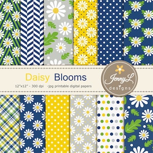 Daisy Digital Papers, Flower for Wedding, Bridal Baby Shower, Birthday, Digital Scrapbooking, Planners