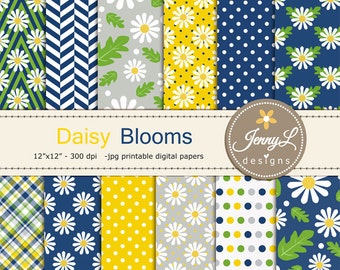 Daisy Digital Papers, Flower for Wedding, Bridal Baby Shower, Birthday, Digital Scrapbooking, Planners