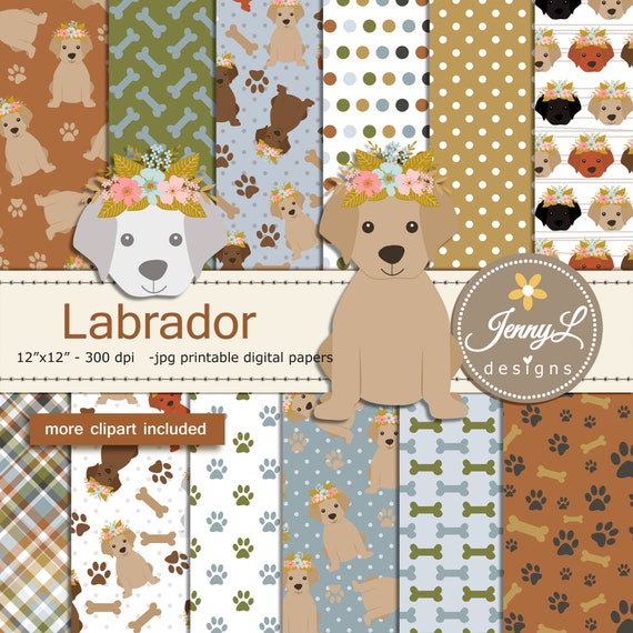 Labrador Dog Digital Papers and Clipart SET, Puppy, Doggie Animal for Scrapbooking, Invitation, Birthday, Planners, Stickers Il_570xn