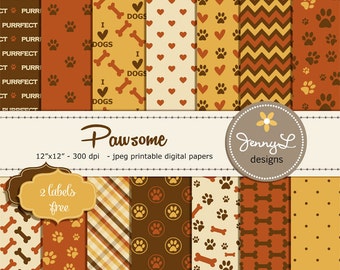 Pet Digital Paper, Dog Digital papers, Paws Scrapbooking Papers, Cat Digi Papers, Dog Bones, I Love Dogs, Animal Digital Papers, Puppy Theme