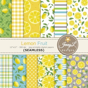 Papeles digitales imprimibles SIN COSTURAS de fruta de limón, patrón de repetición, papel de scrapbooking digital de verano, fondos para invitaciones,