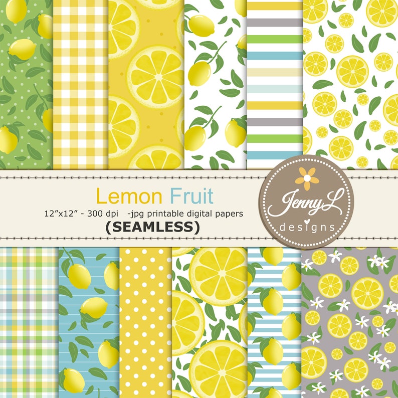 Lemon Fruit SEAMLESS Printable Digital Papers, Repeat Pattern , Summer ...