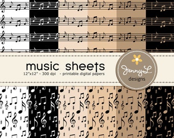 Music Sheets Digital Papers, Musical Notes for Digital Scrapbooking, Invitations and more