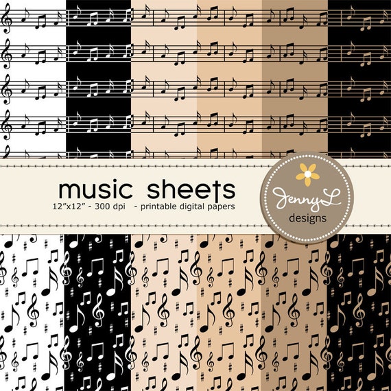 Music Sheets Digital Papers, Musical Notes for Digital Scrapbooking