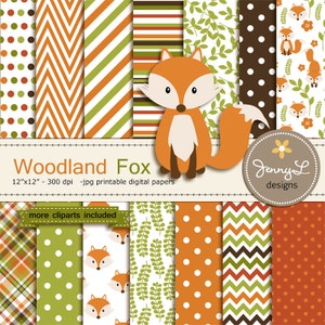 Carta digitale Fox e clipart, animali del bosco autunnale, foglie per compleanno, matrimonio, scuola, tema festa di carta Scrapbooking