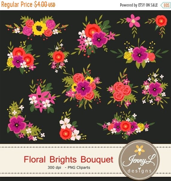 40% OFF Flower Bouquet Clipart Bright Wedding Flowers Flower | Etsy
