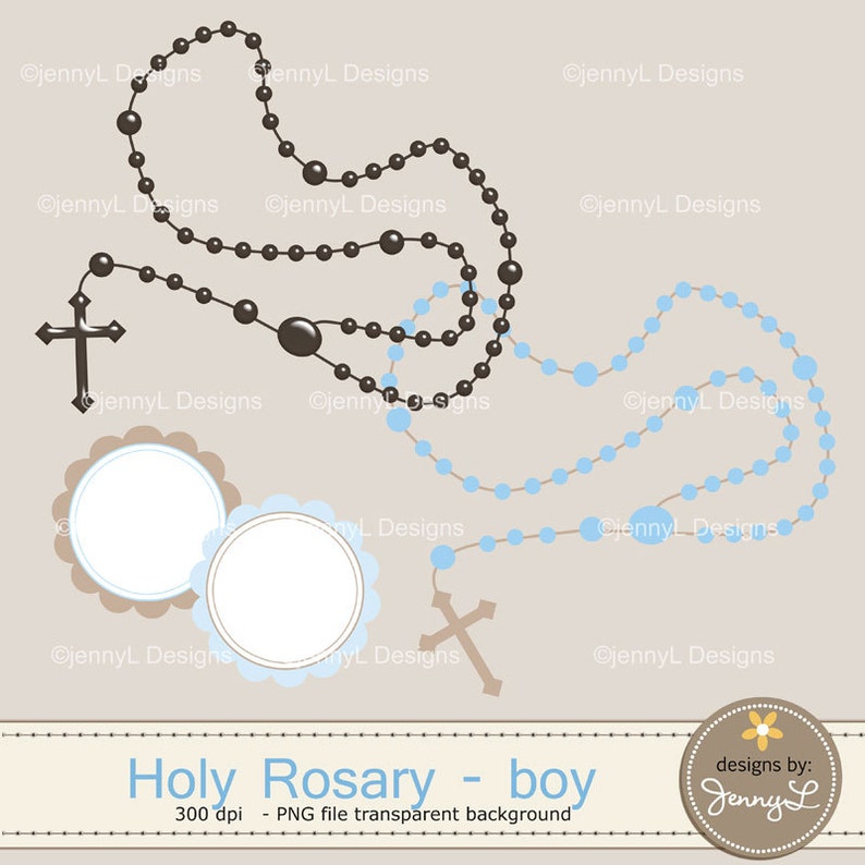Rosary Boy Baptism Digital Papers and Clipart, First Communion, Confirmation, Christening, Dedication, Holy Week Scrapbooking Paper, Cross image 2