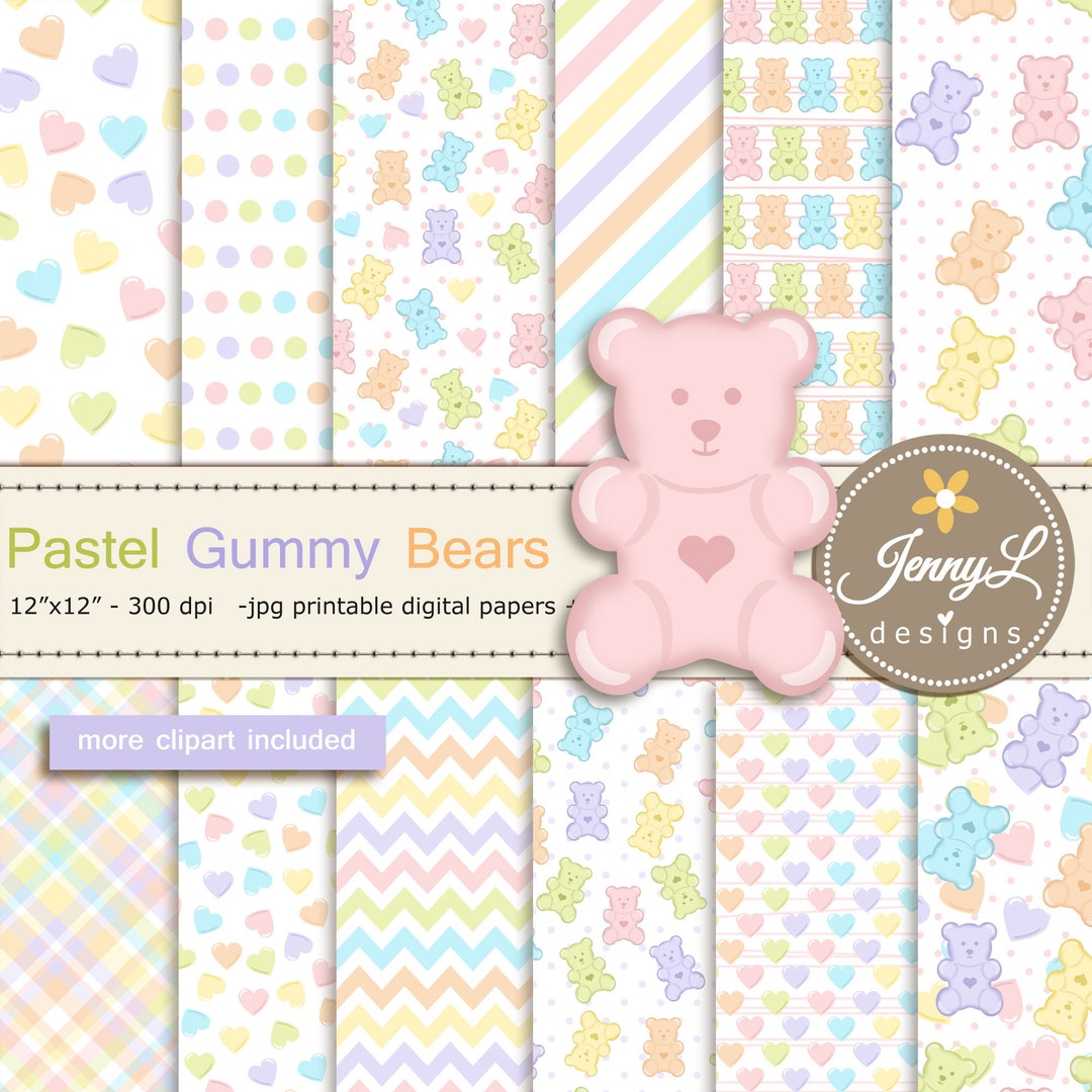 Pastel Gummy Bears Digital Papers and Clipart SET for Digital Etsy