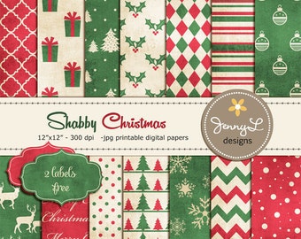 Christmas Digital Paper, Shabby Christmas, Vintage Christmas Papers, Textured Holiday Digital Scrapbooking Paper, Antique Digital Papers