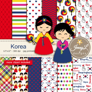 Clipart et papier numérique coréen, Corée du Sud, Oppa pour mariage, baby shower pour la mariée, fête d'anniversaire, scrapbooking numérique, stickers