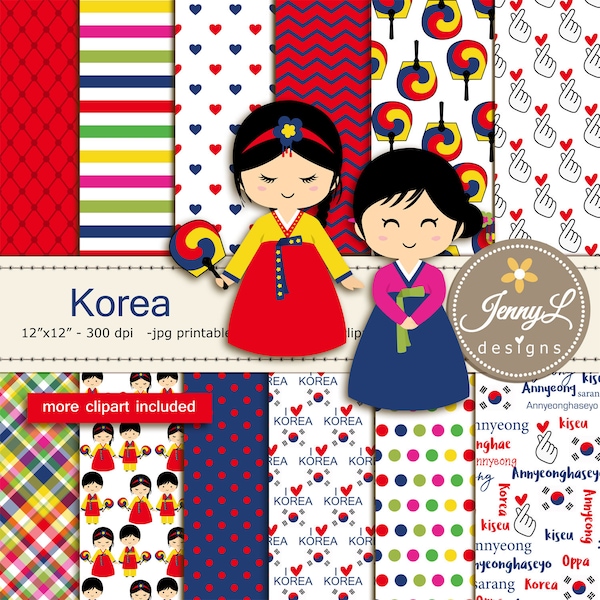 Korea Digital Paper and Clipart, South Korea, Oppa for Wedding, Bridal Baby Shower, Birthday Party, Digital Scrapbooking, Stickers