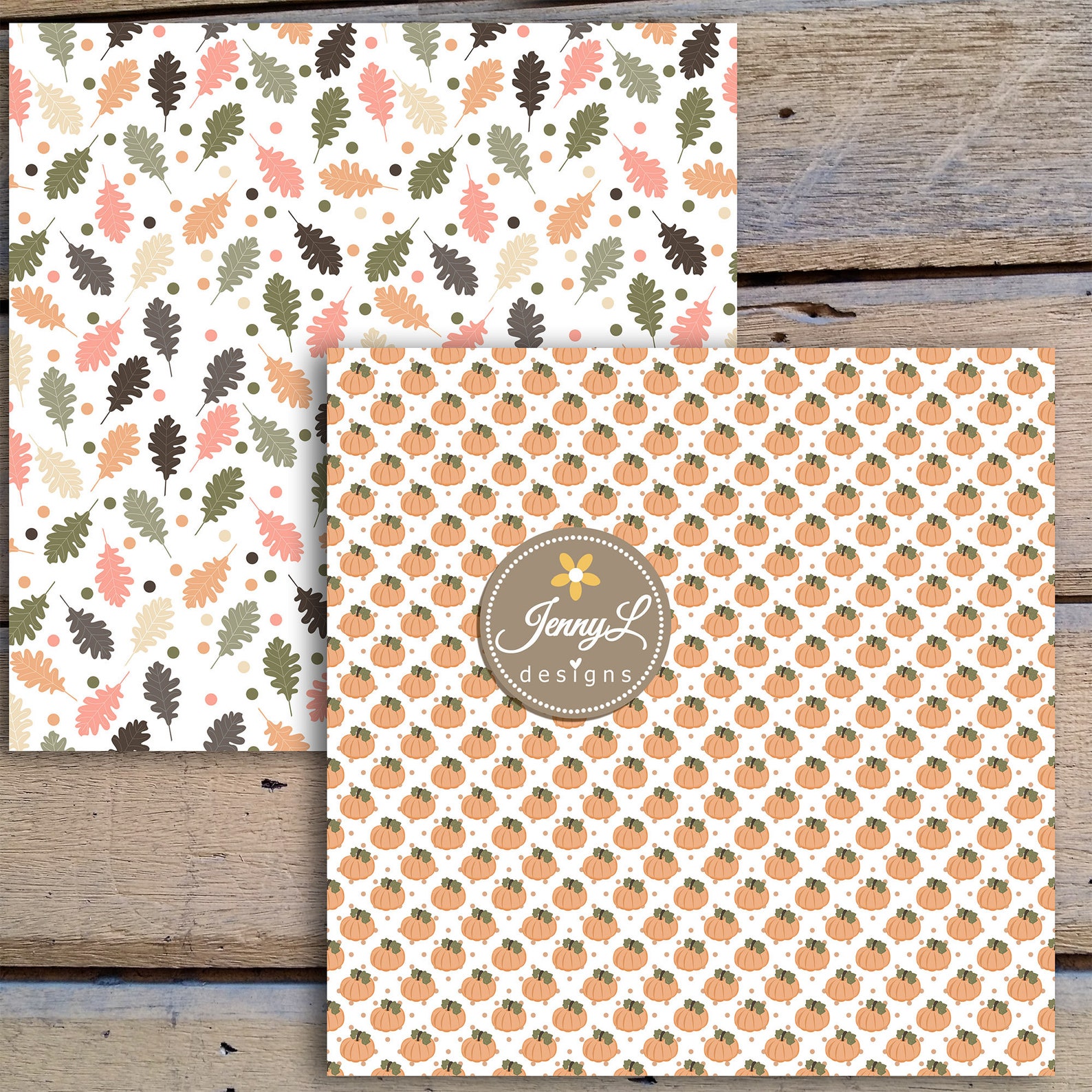 Fall SEAMLESS Digital Paper and Pumpkin Clipart, Fall Leaves for ...