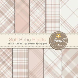 Papéis digitais Boho Boho Plaids, pastel macio, papel para scrapbooking digital, papel de fundo com padrão de superfície