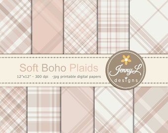 Boho Bohemian Plaids Digital Papers, Soft pastel ,  Digital Scrapbooking Paper, Surface pattern background paper
