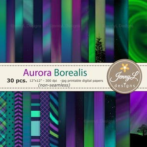 Aurora Borealis Digital Papers , Northern Lights Digital Pattern, Northern Lights Background Papers (Non-Seamless)