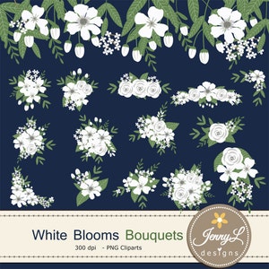 White Flower Bouquet Clipart, Wedding Flowers, Flower Bunches, Floral Arrangement for digital Scrapbooking, Wedding, In