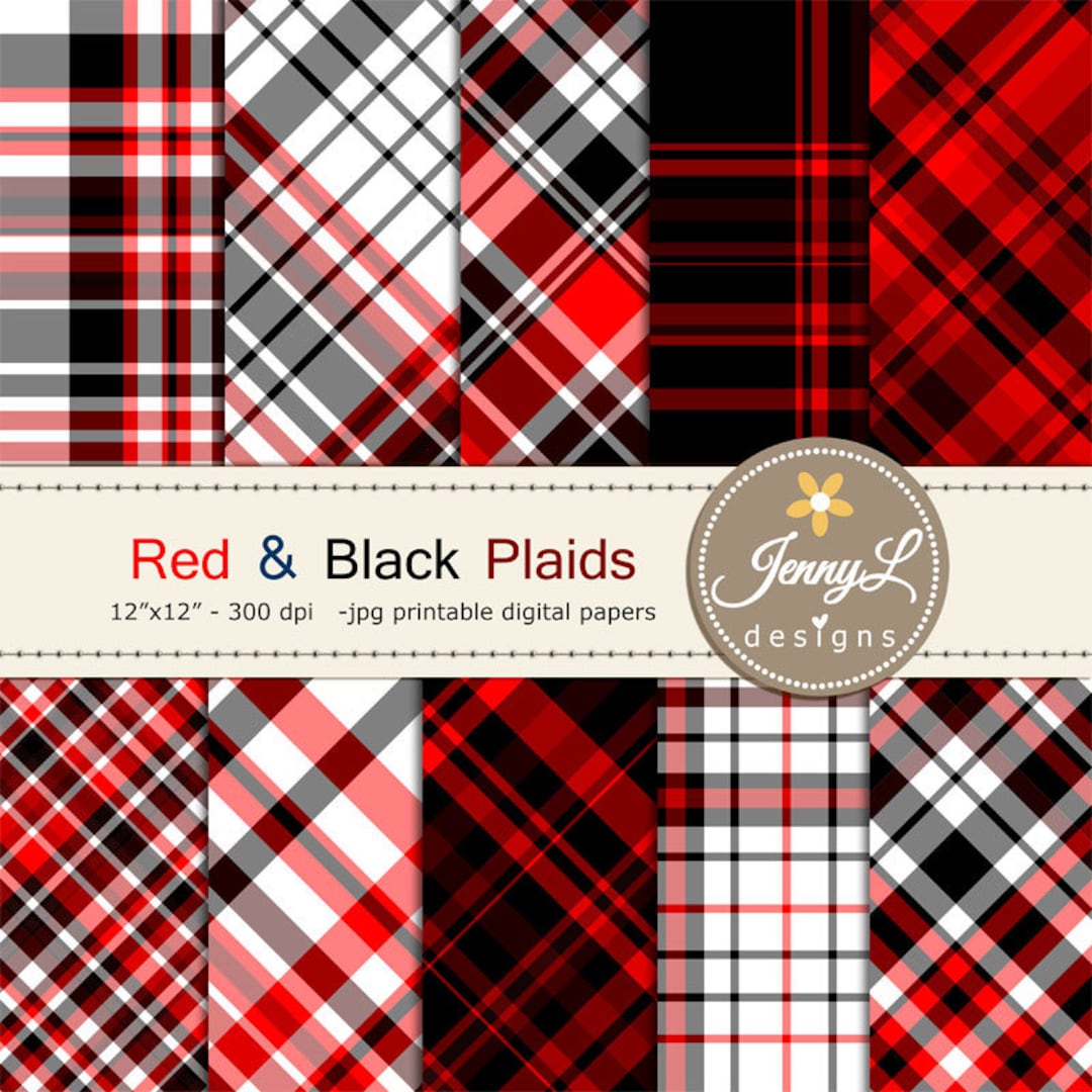 Red and Black Plaids Digital Papers, Tartan, Stripes Father's Day ...