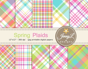 Spring Plaids Digital Papers, Summer Digital ScrapbookingPaper, Invitations, Planner, Checkered