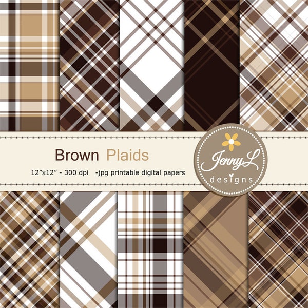 Brown Plaids Digital Papers, Beige, Tan, Caramel Tartan, Stripes Father's Day, Little Men, Boy, Guy, Masculine Digital Scrapbooking Paper,