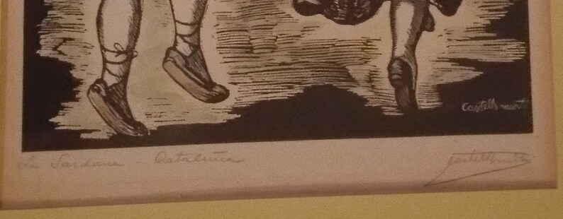 framedmatted RARE 1940/'s Original Juan Castells Marti Signed woodcut color engraving