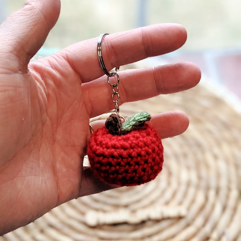 Apple Keychain Crocheted Apple Keychain Back to School Gift Teacher Appreciation Gift End of School Backpack Buddy Teacher Bag image 1