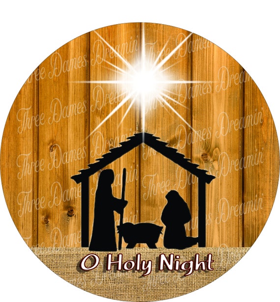 Burlap And Wood O Holy Night Door Hanger Round Template Digital Download