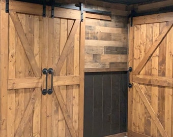 Double Bi Parting Barn Doors - British Brace K Style Barn Doors - Bypass Barn Doors - Barn Door Package - Interior Sliding Wood Barn Doors