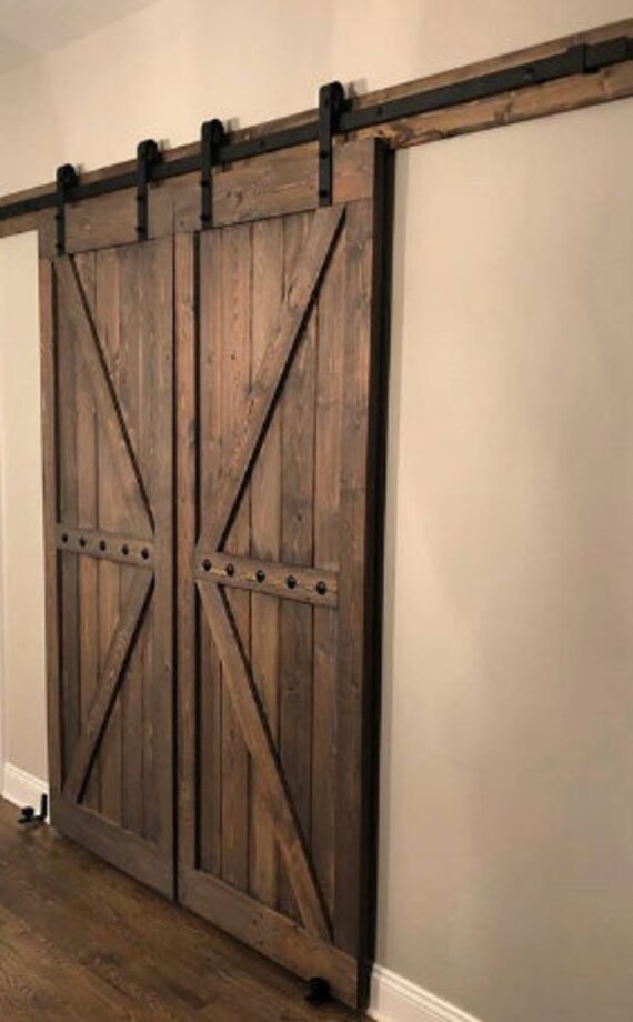 Double British Brace Barn Door Package Interior Double Wood Doors Sliding Wooden Door Farmhouse Style Barn Door Barn Door Package