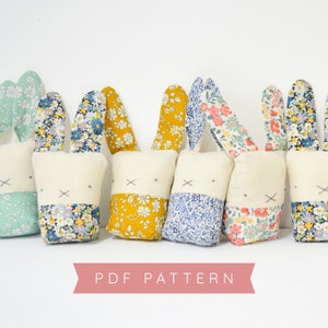 Liberty + Linen Bunny Pattern - PDF Pattern - Make a cute little bunny toy out of your Liberty Tana Lawn and linen scraps! Rabbit Softie