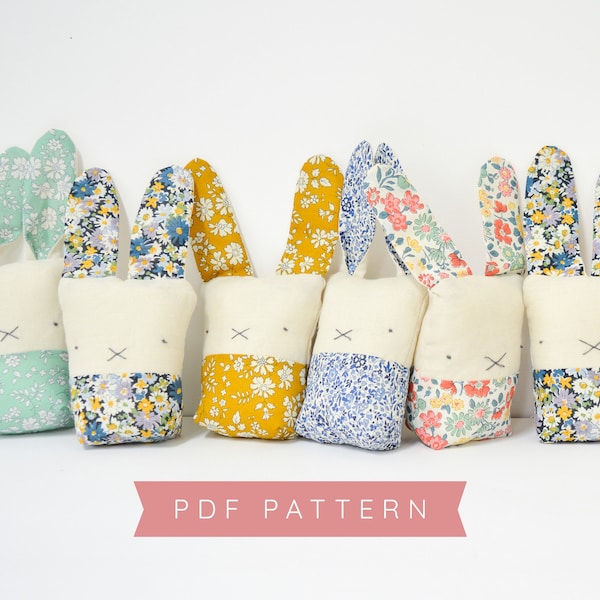 Liberty + Linen Bunny Pattern - PDF Pattern - Make a cute little bunny toy out of your Liberty Tana Lawn and linen scraps! Rabbit Softie