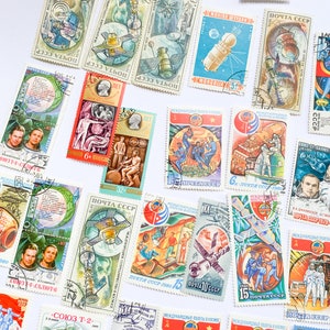 Lot de 36 timbres-poste vintage, programme spatial soviétique, satellite, fusée spatiale, astronaute, Gagarine