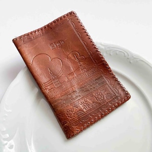 Vintage sedelhållare i läder, Riga, Lettland, pressad plånbok, 1970–1980-tal, naturligt läder, baltisk design