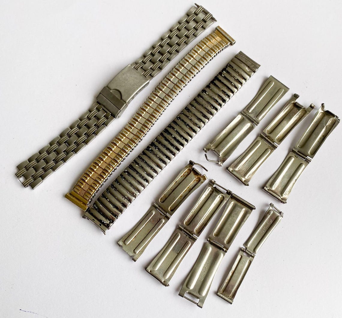 Lot of Vintage, Antique Watch Bracelets and Parts, Metal Bands for Crafting and Repair,  1970s–2000s, Steampunk Supplies, Parts, foto 2 di 5