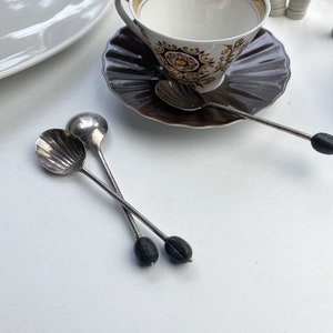 Set of 3 small, miniature metal small Coffee Spoons, sea shell shaped, coffee beans, marked EPNS image 3