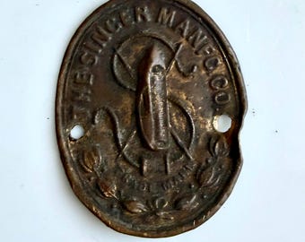 Vintage Singer Trade Mark Brass Tag Early 1900s Sewing Machine Badge