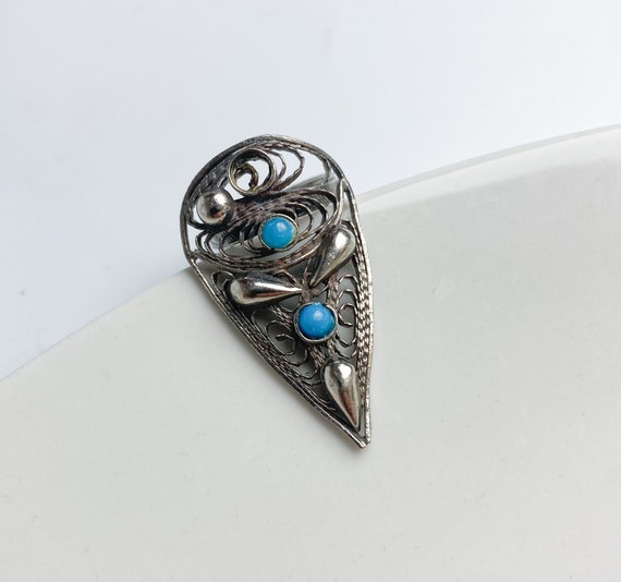 Vintage, antique, silver plated metal filigree ri… - image 6