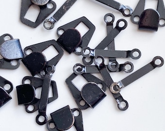 Vintage Metal Sewing Hooks Clasps Lot, Black Metal Craft Supply, Latvia 1970s-1990s
