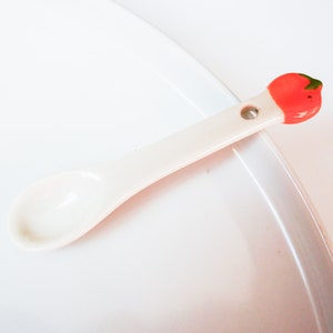 Vintage miniature small porcelain Spice Spoon, with hole, pendant
