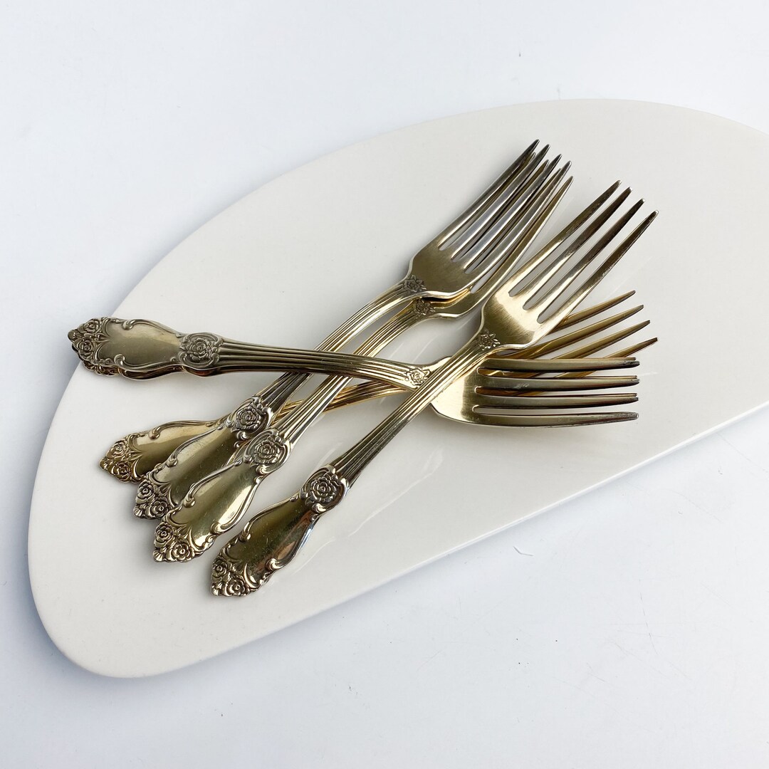Set of 6 Antique Gold Plated Metal Dinner Forks Alpaka Art Etsy