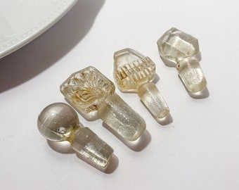 Set of 4 Antique, Vintage, Cut Glass Stoppers for carafe or bottle, old home decor finding, old dark patina (6)