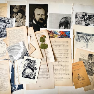 Lote de 7 oz de páginas de libros antiguos vintage, hojas, papel efímero para arte y manualidades, álbumes de recortes, documentos en papel, impresiones de fotos