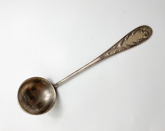 Vintage silver plated metal soup ladle, scoop Art Nouveau floral decor 1970-1980, cutlery, metalware, kitchen home decor