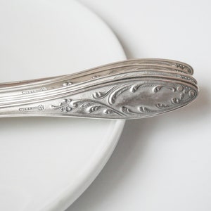 Set of 6 Vintage Silver plated Metal Desert Spoons, Art Nouveau style decor image 5