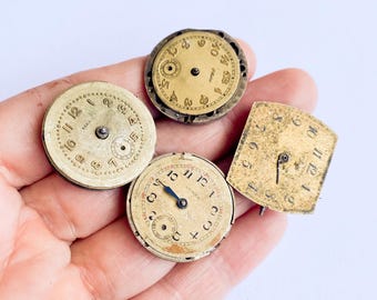 Conjunto antiguo de 4 mecanismos de reloj vintage, fabricado en Suiza, URSS, Paul Buhré, Luch, Venta, reloj vintage, movimiento suizo, reparación de relojes