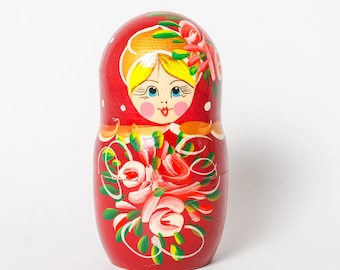 Vintage Russian Wooden Toy, Nesting Doll, Matryoshka Dolls, hand painted decor